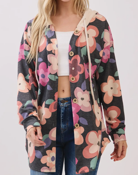 Floral Market Hoodie Shacket BLACK