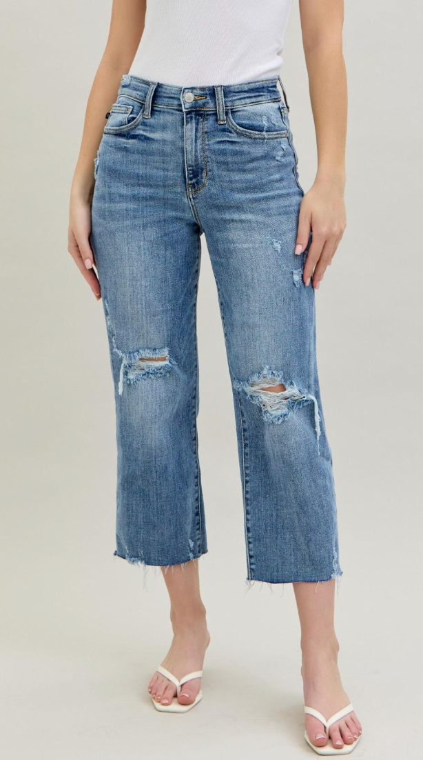 JUDY BLUE HR Destroy Crop Wide Leg 24.5"