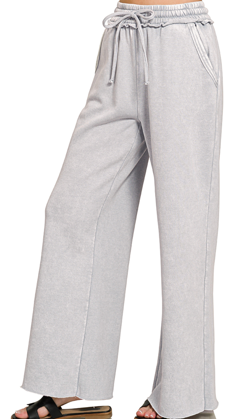 Acid Wash Palazzo Pants 30" GRAY