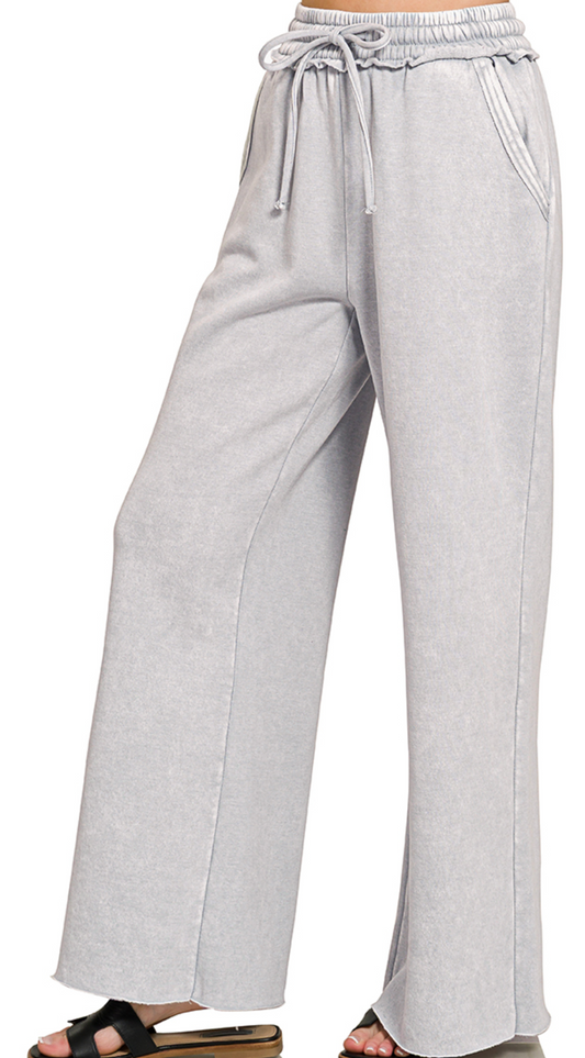 Acid Wash Palazzo Pants 30" GRAY