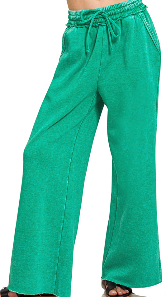 Acid Wash Palazzo Pants 30" KELLY