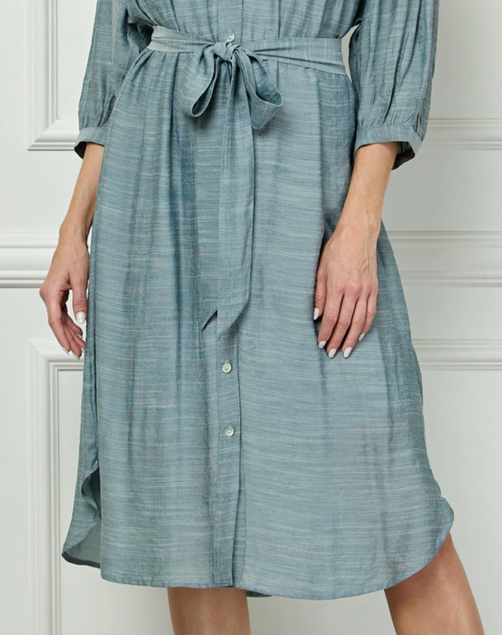 Lace Yoke Dress DUSTY BLUE