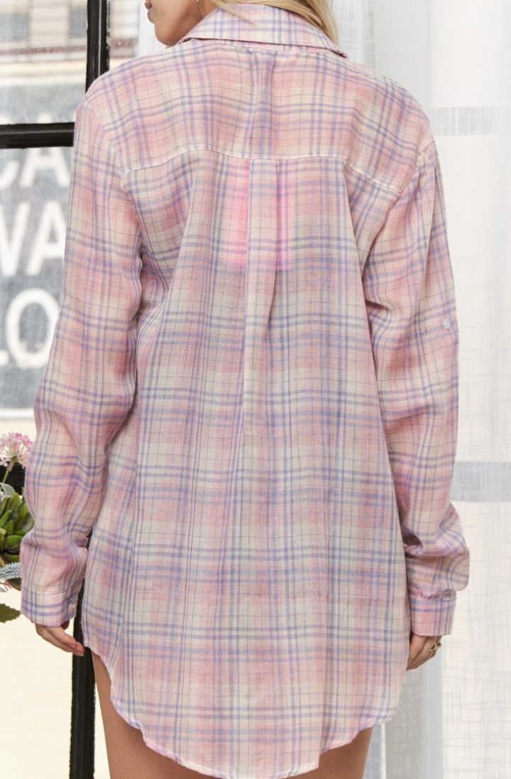 Sweet Prairie Plaid Button Down PINK