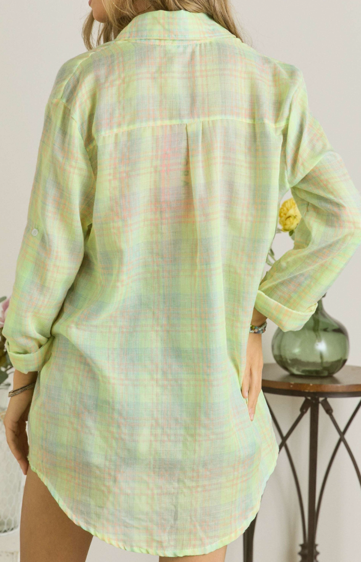 Sweet Prairie Plaid Button Down LIME