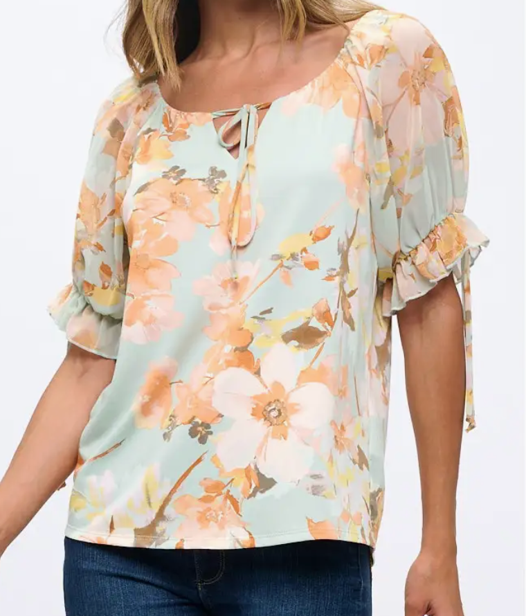 Spring Garden Tie Blouse PEACH