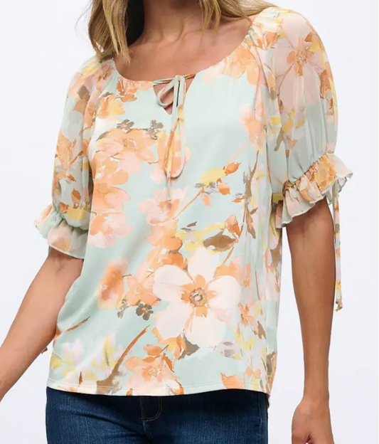 Spring Garden Tie Blouse PEACH