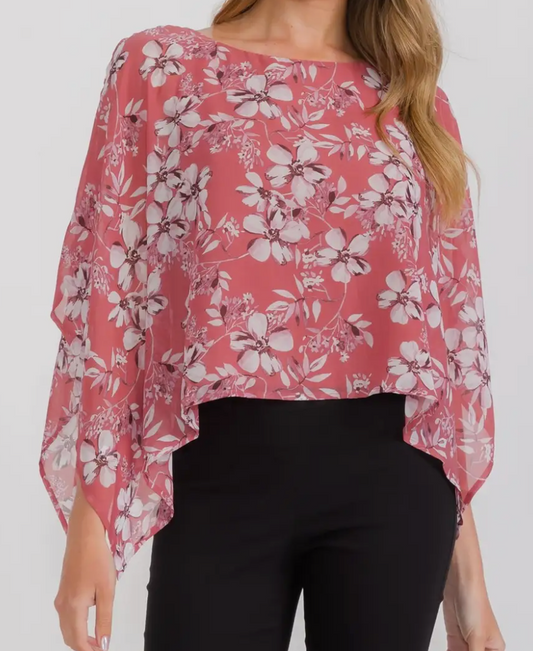 Floral Grace Overlay Blouse MAUVE