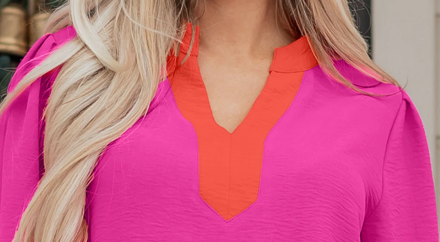 Pop of Color V~Neck Blouse FUCHSIA