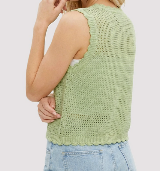 Scalloped Edge Bow Cardigan PISTACHIO