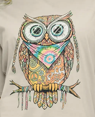 Retro Owl Vibes Tee BEIGE