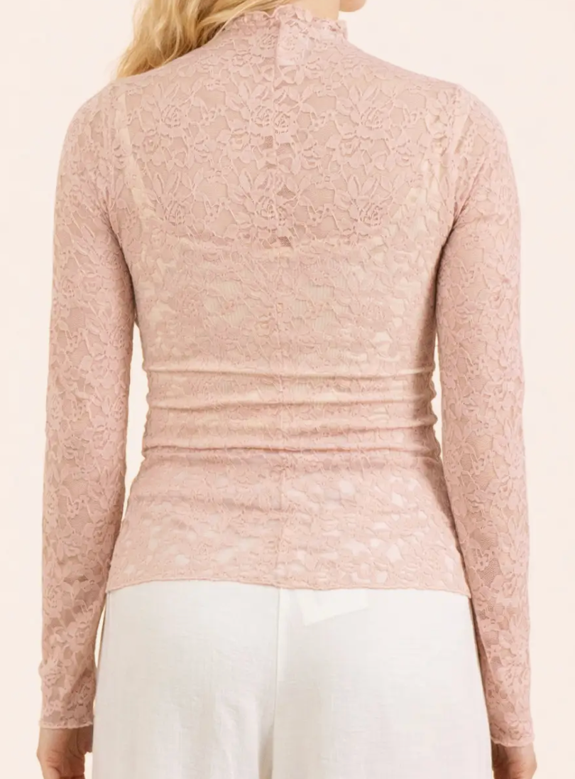 Lace Layering Mock Neck Top BLUSH