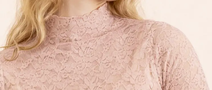 Lace Layering Mock Neck Top BLUSH