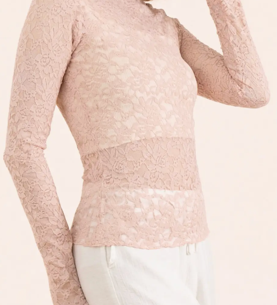 Lace Layering Mock Neck Top BLUSH