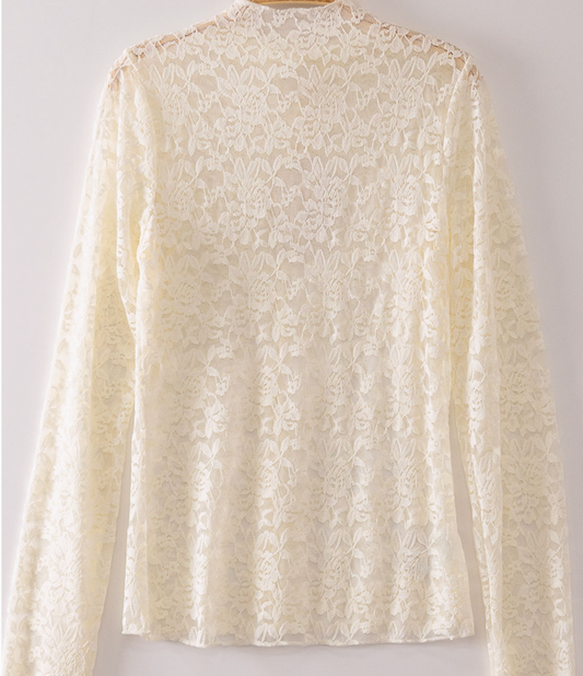 Lace Layering Mock Neck Top IVORY