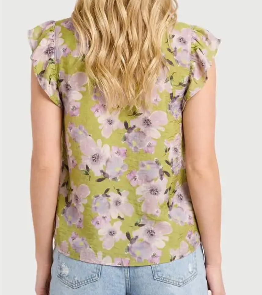 Fresh Bloom Ruffle Top CELERY
