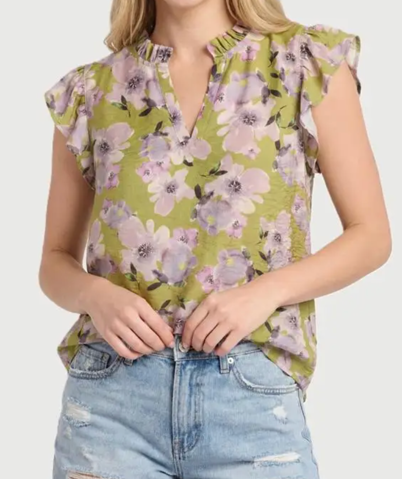 Fresh Bloom Ruffle Top CELERY