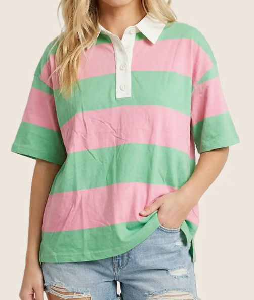 Classic Stripe Rugby Polo APPLE
