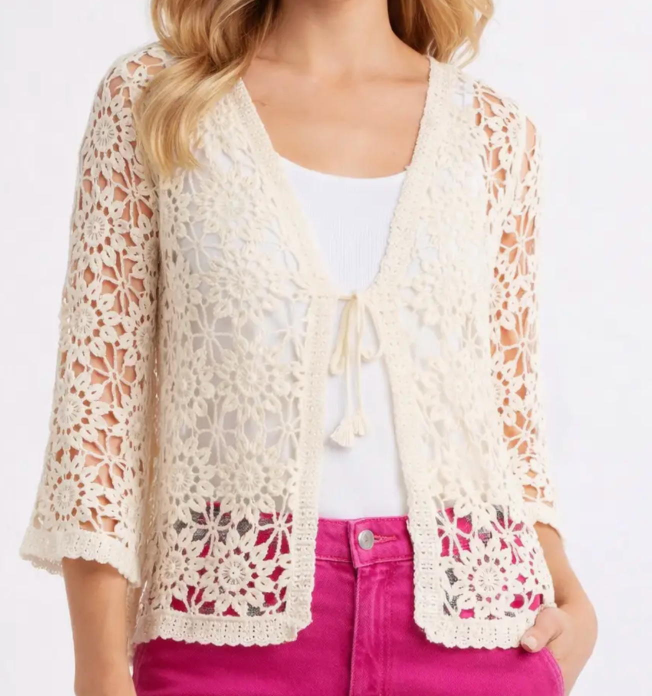 Petal Stitch Crochet Cardi NATURAL