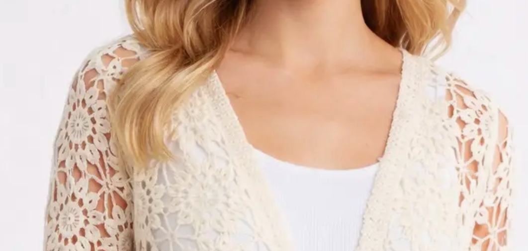Petal Stitch Crochet Cardi NATURAL