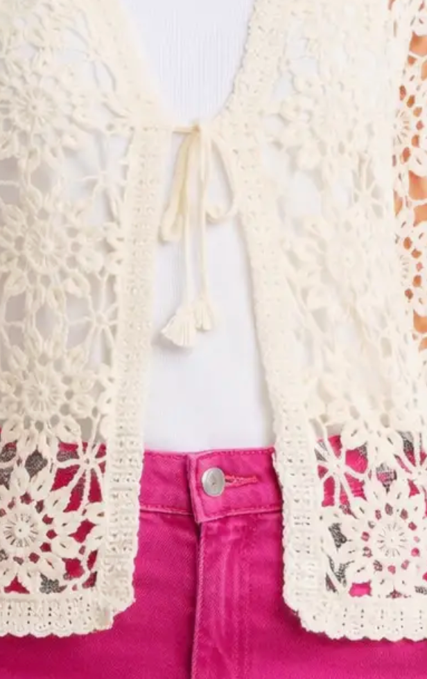 Petal Stitch Crochet Cardi NATURAL