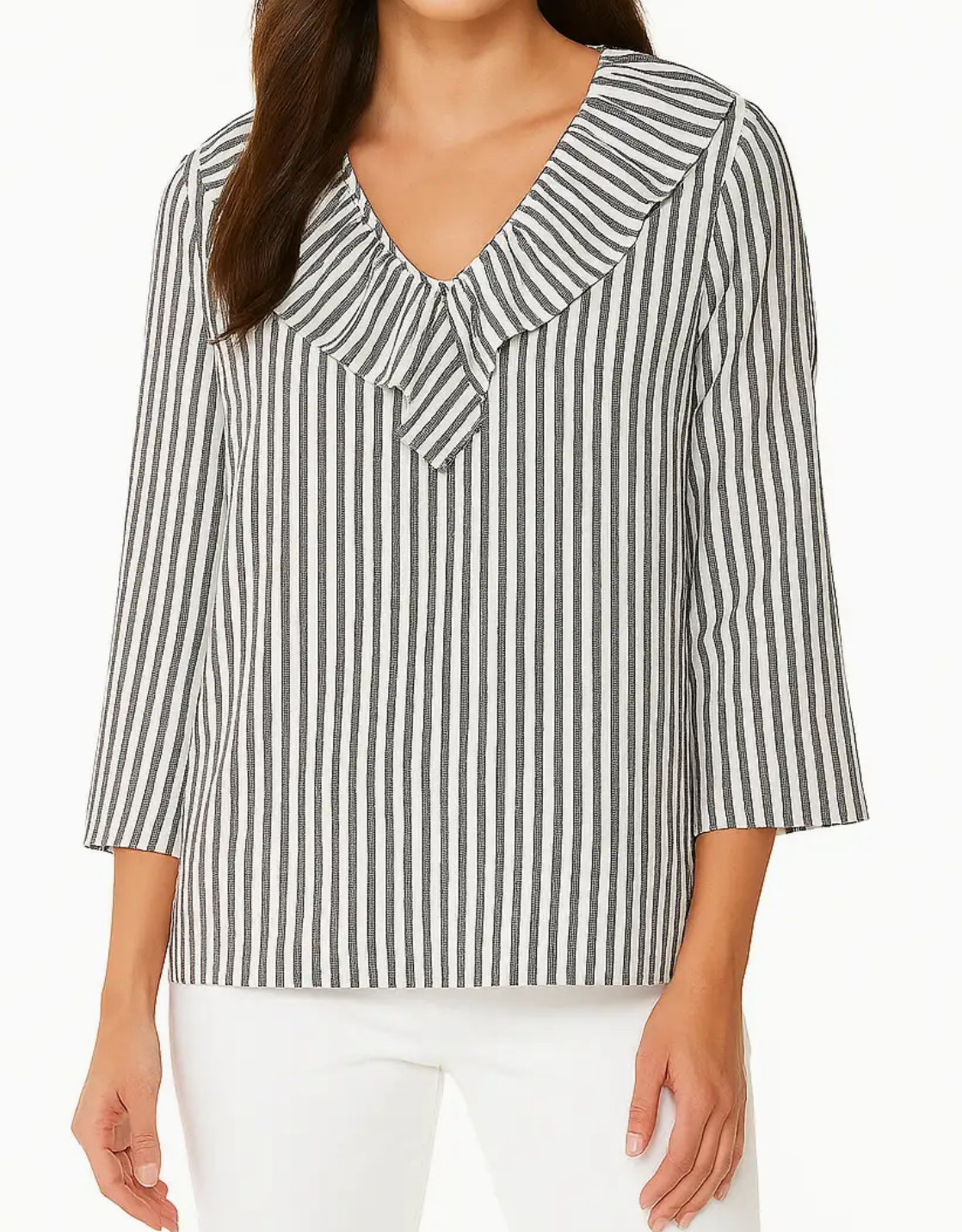 Grace & Stripe Ruffle Top B&W