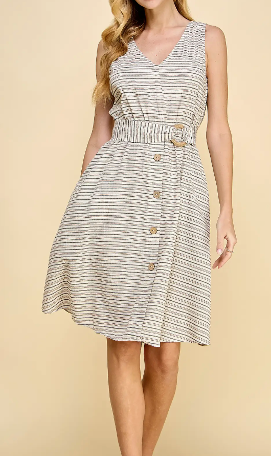 Sandbar Stripe Midi Dress KHAKI