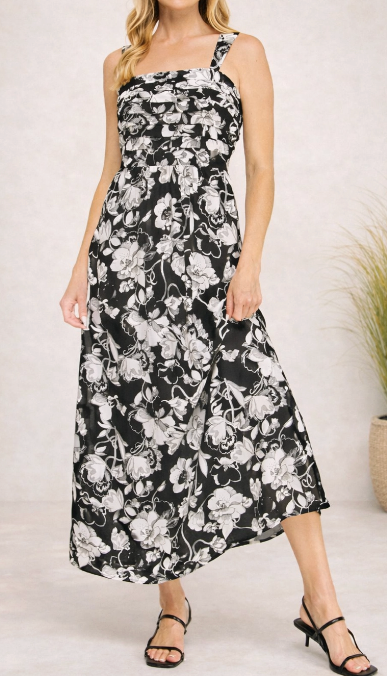 Garden Bloom Maxi Dress B&W