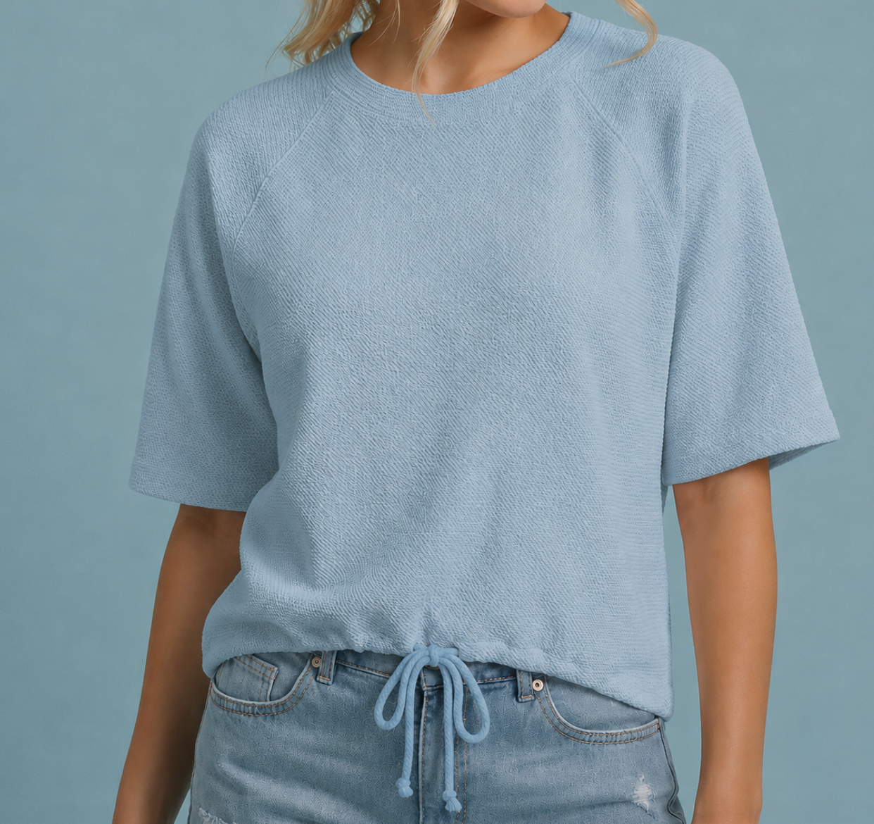 Soft Cloud Crop Drawstring BLUE