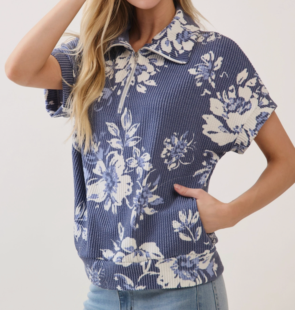 Bloom Half-Zip Top BLUE
