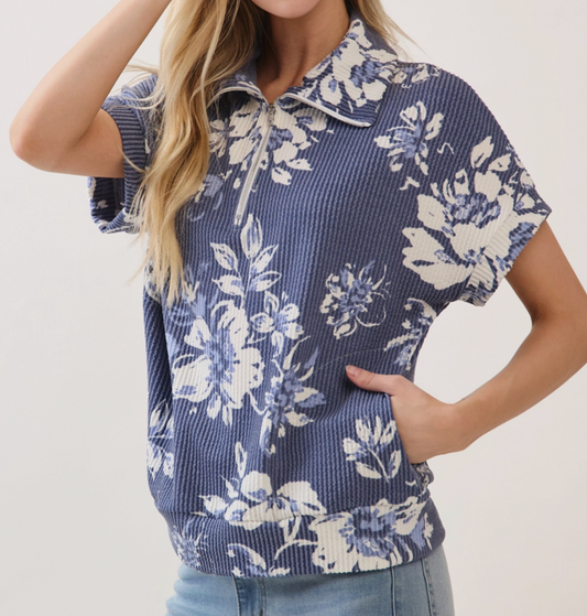 Bloom Half-Zip Top BLUE