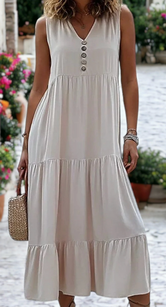 Savannah Tiered Midi Dress BEIGE