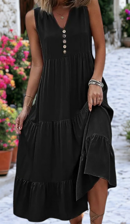 Savannah Tiered Midi Dress BLACK