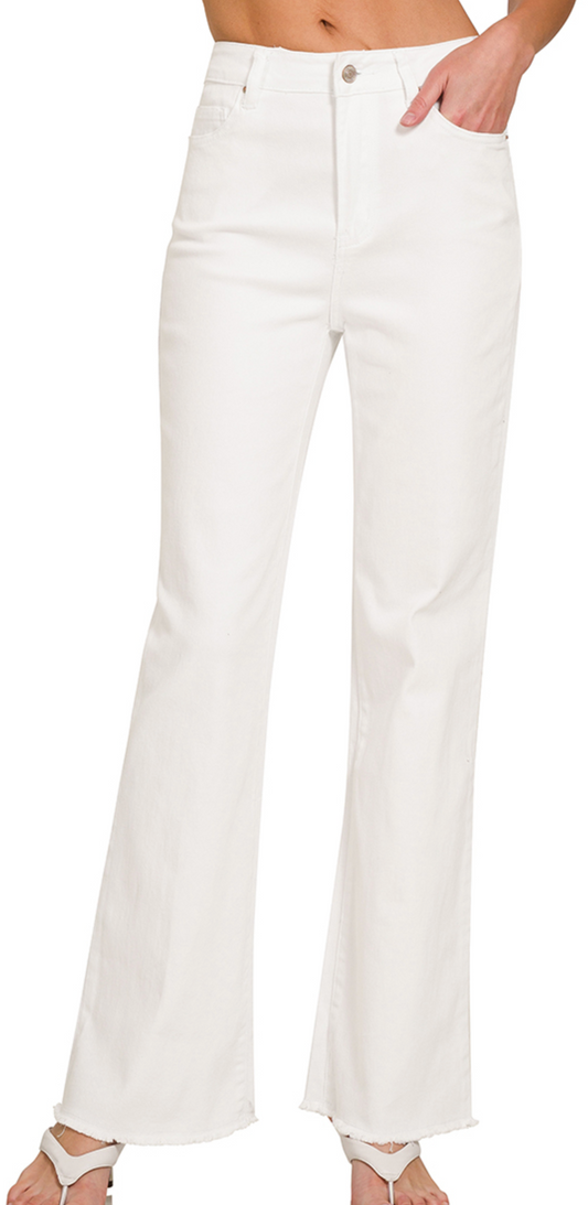 ZENANA Acid Wash Fray Hem MR WHITE 31"