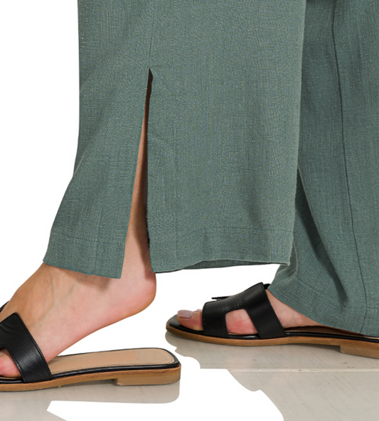 Linen Blend Drawstring Wide Leg 29" JADE