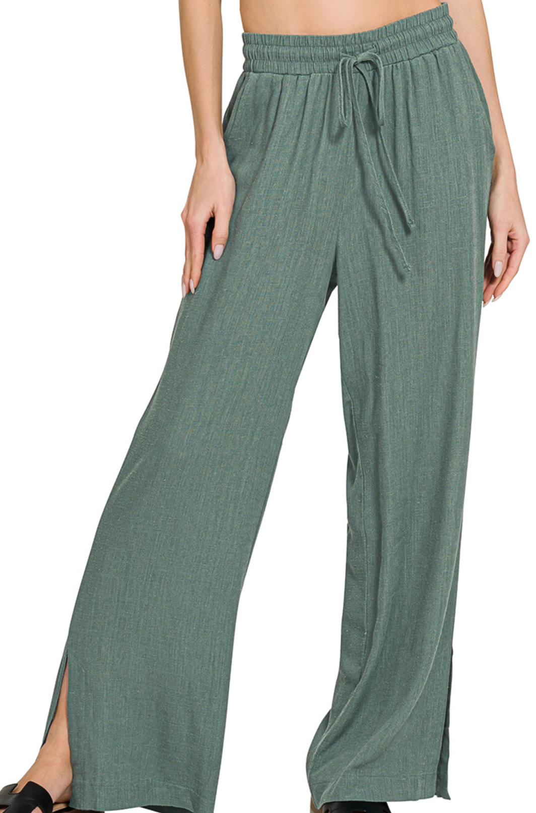 Linen Blend Drawstring Wide Leg 29" JADE