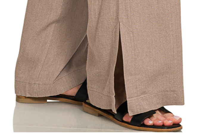 Linen Blend Drawstring Wide Leg 29" COCOA