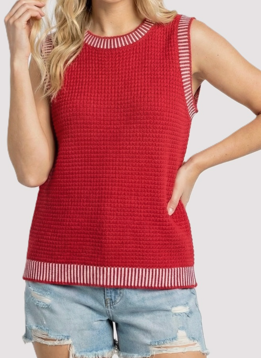 Firecracker Waffle Knit Tank RED