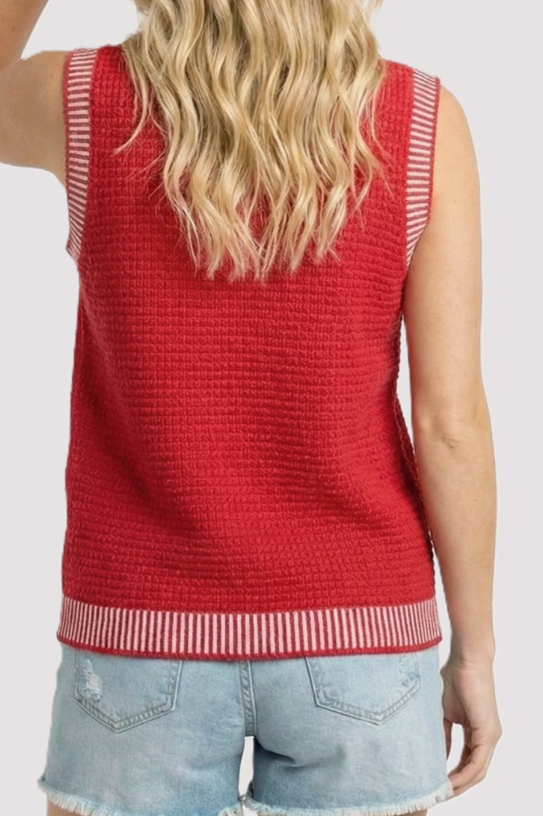 Firecracker Waffle Knit Tank RED