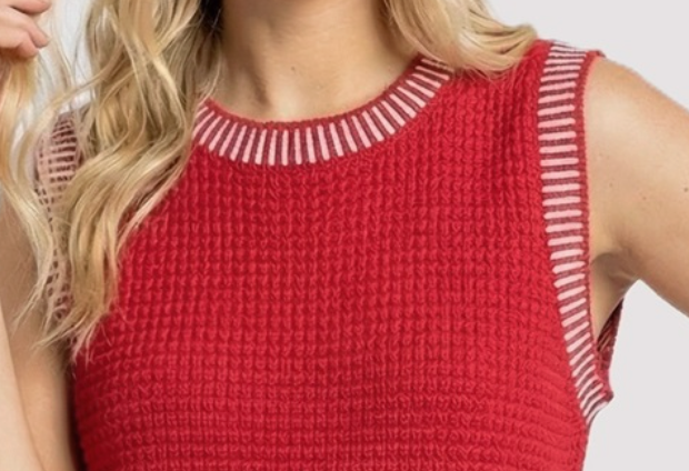 Firecracker Waffle Knit Tank RED