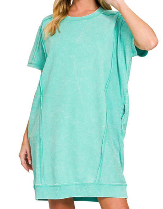 Pocketed Everyday Acid Wash Chill Dress