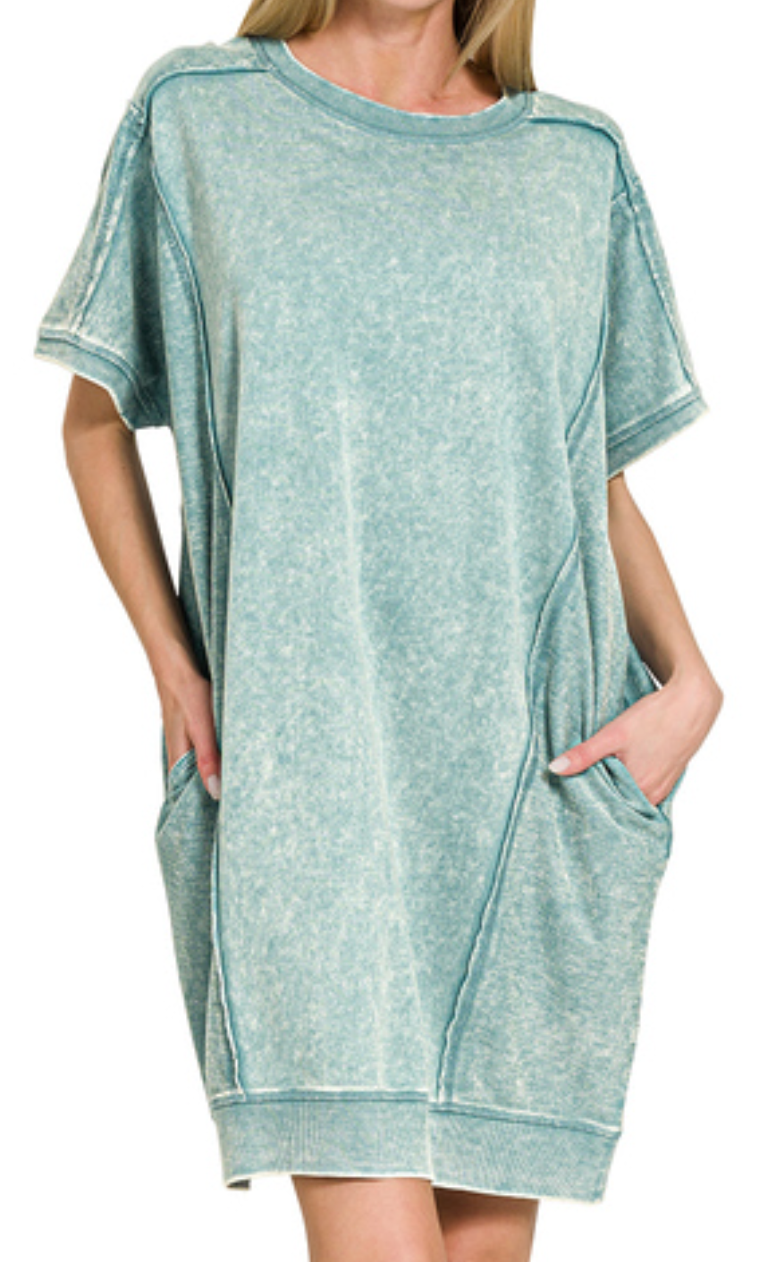 Pocketed Everyday Acid Wash Chill Dress