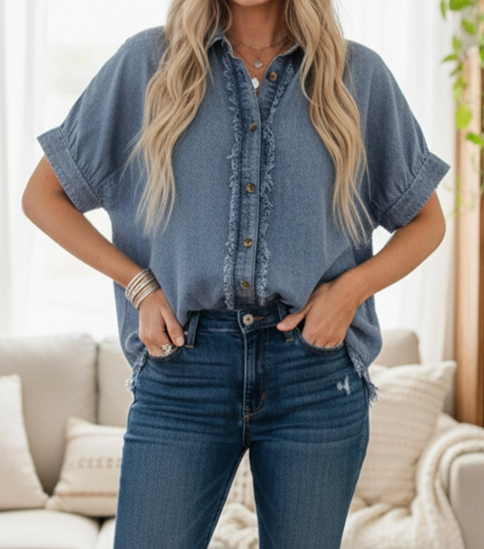 Vintage Drift Frayed Denim Top