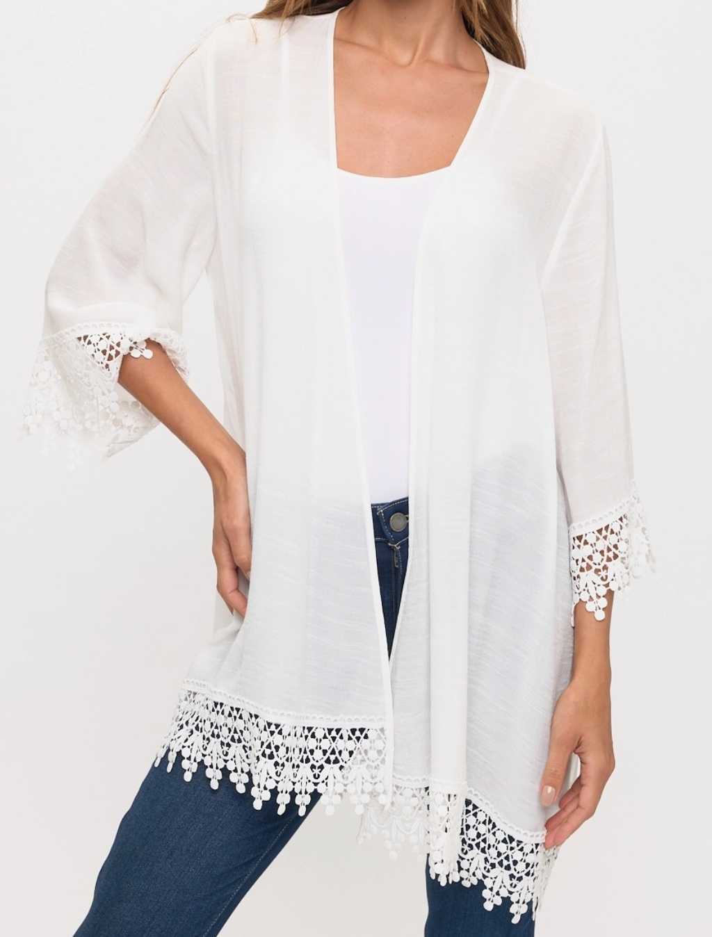 Grace & Lace Crochet Kimono WHITE