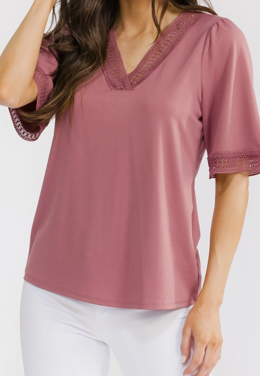 Delicate Touch Lace Detail Top ROSE