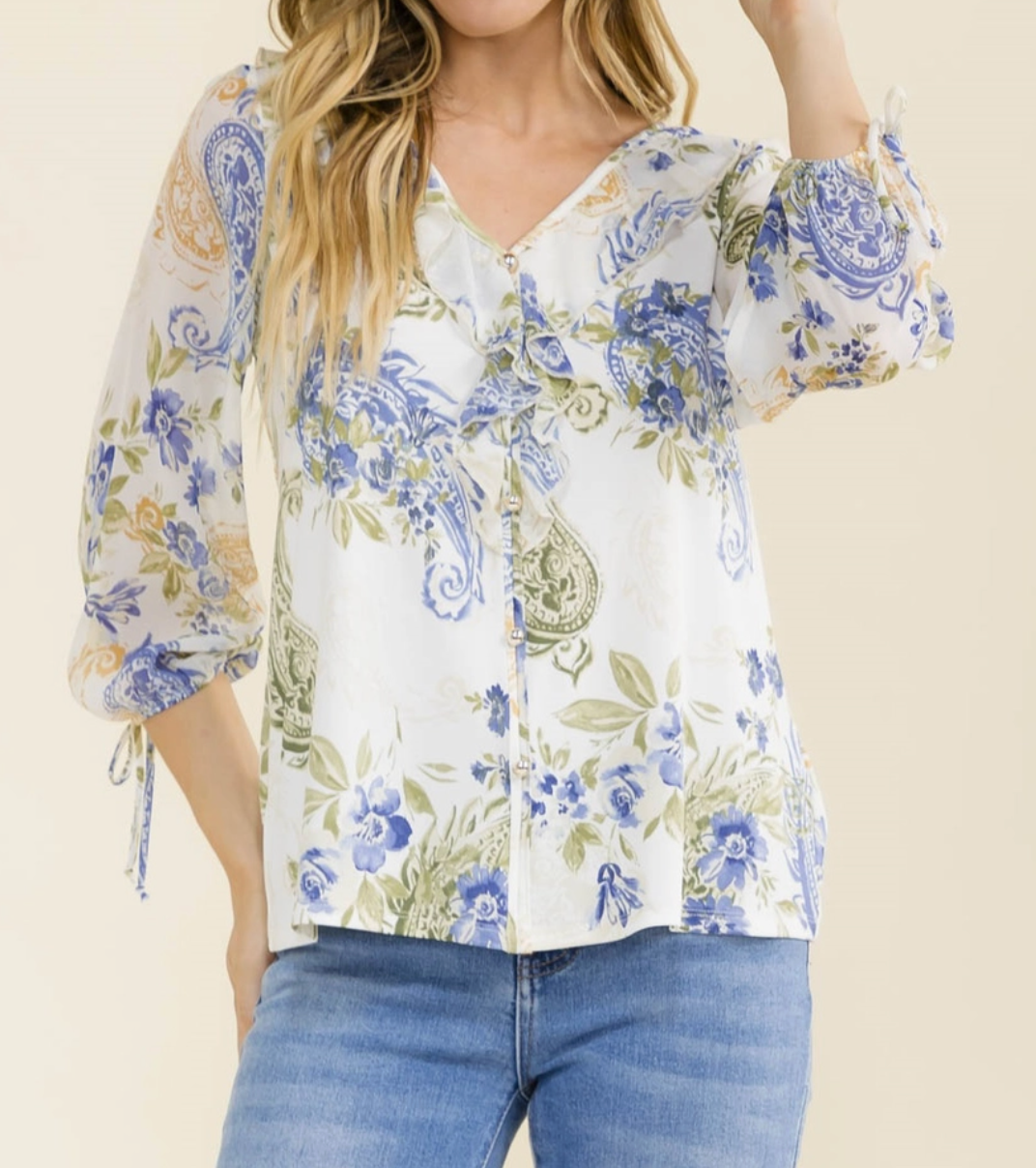 Paisley Cascade Blouse WHITE