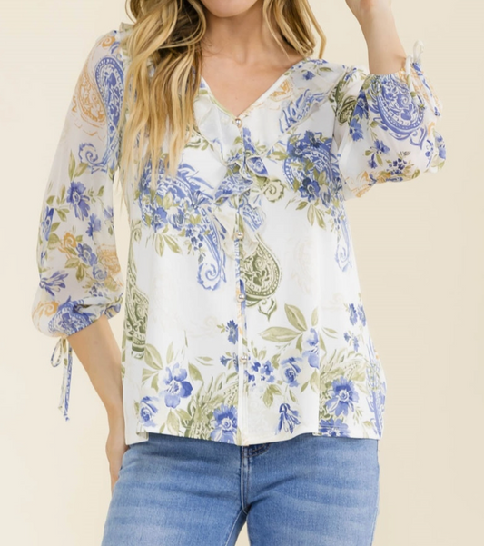 Paisley Cascade Blouse WHITE