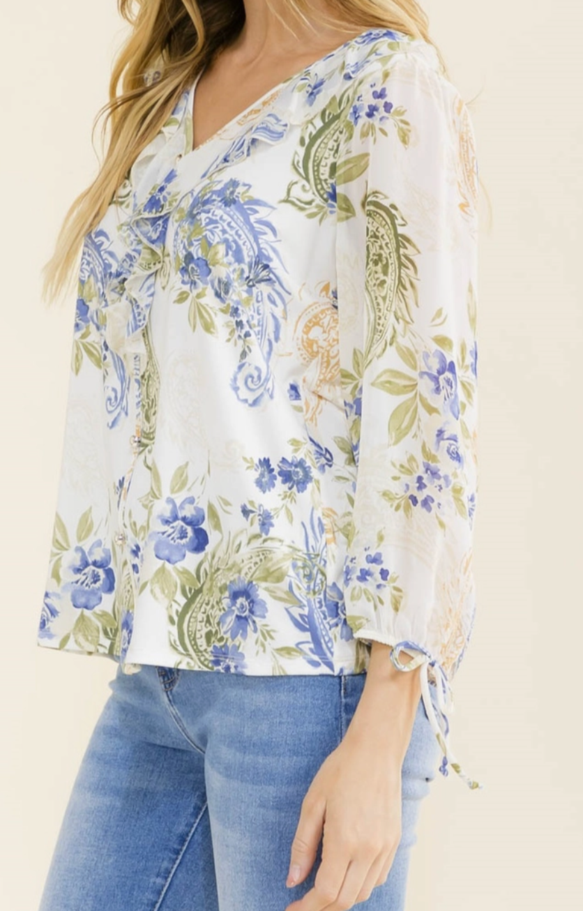 Paisley Cascade Blouse WHITE