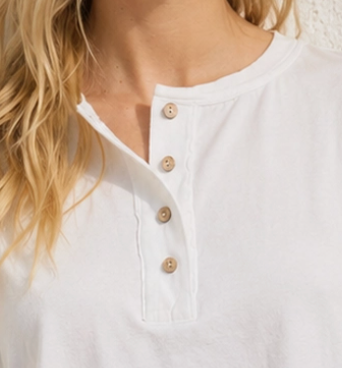 Keep It Simple Henley Crop WHITE