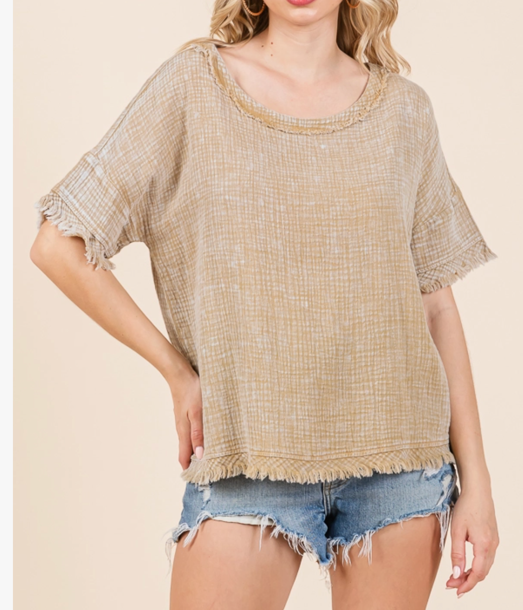 Easy Days Frayed Blouse KHAKI
