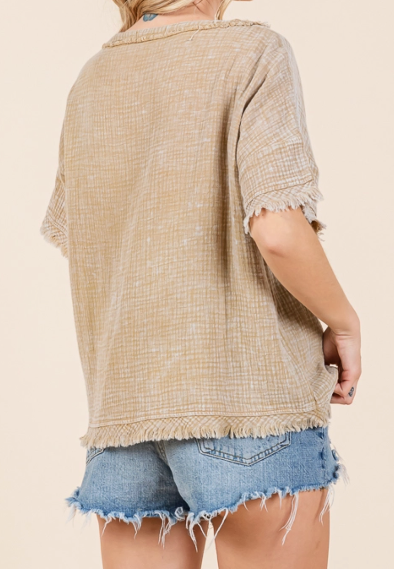 Easy Days Frayed Blouse KHAKI